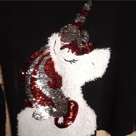 Justice Girls Black Sequin Unicorn Sweater 14-16 - Picture 3 of 5